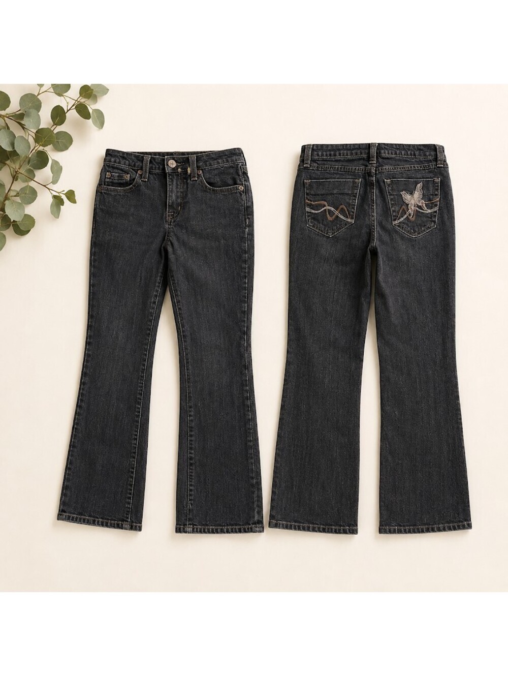 Dark Wash Bootcut Jeans Embroidered Fairy Back Pockets